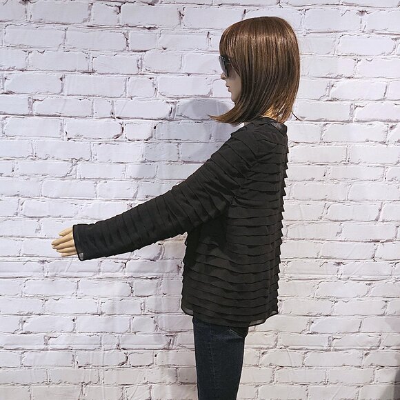 ADRIANNA PAPELL - Black tiered ruffle open blazer - Picture 9 of 11